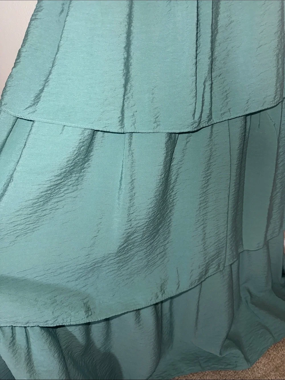 Pleated Teal Tiered Maxi Dress